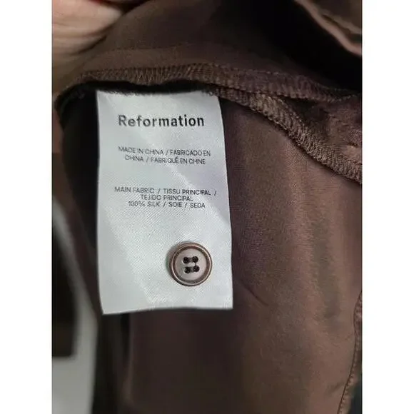 Reformation Alaine Brown Long Sleeve Asymmetric Button Mini Dress Size 0 - Picture 6 of 7
